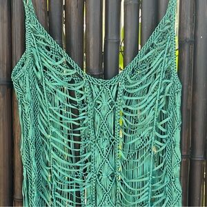 Vintage Ribbon Fringed Tank Green Size Medium Un-Tagged Boutique